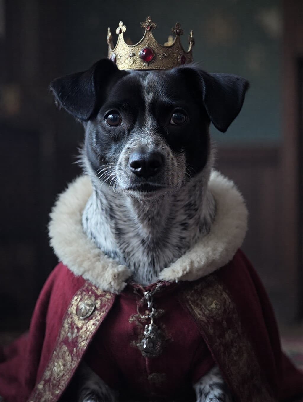Custom AI pet portrait — trained on the owner's photos so the pet's actual face, markings and breed are preserved
