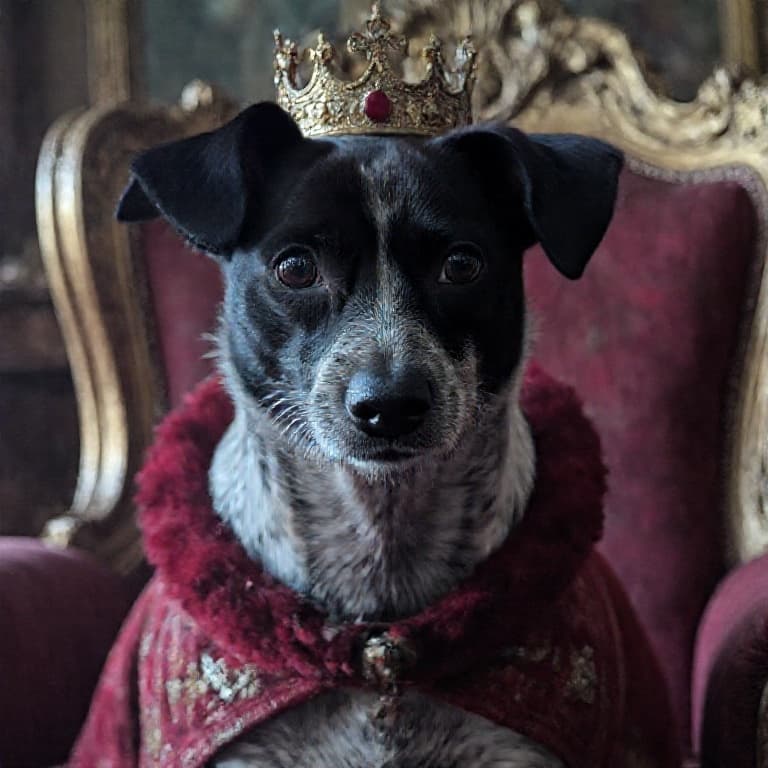 A pet reimagined as a royal by PawModel — same real pet, new scene