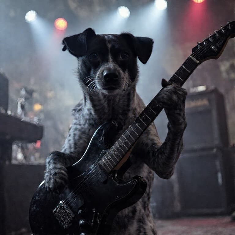 A pet reimagined as a rockstar by PawModel — same real pet, new scene